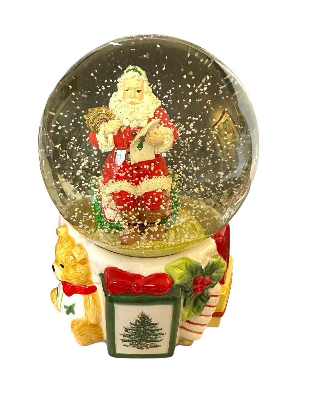Spode Snow Globe Christmas Tree Musical Santa UP ON‎ THE HOUSETOP New In Box
